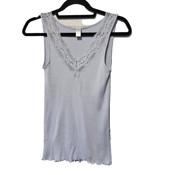 Banana Republic Tank Top Size M Light Blue Lace Trim V-Neck - Picture 1 of 8